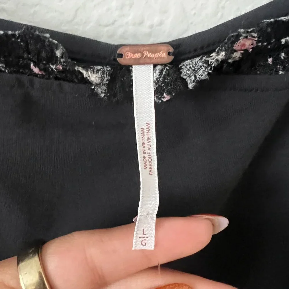 NWT Free People Sz L Josie Top Black‎ Floral Lace Festival Dainty Dark Coquette